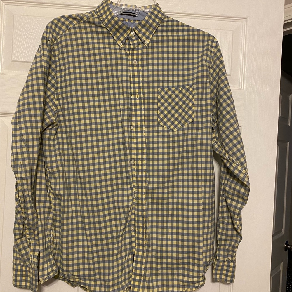 Black Brown brand button down yellow and blueish gray size XL
